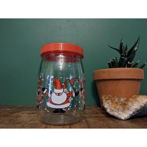 Vintage Santa Joy Glass Canister - Made in France Christmas Holiday Jar